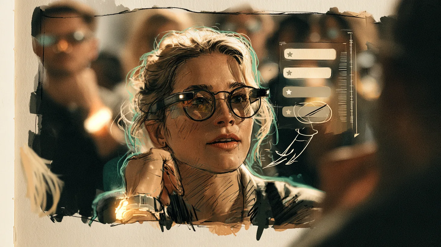 Nakama AR concept showing ranked contextual conversation prompts during a face-to-face interaction
